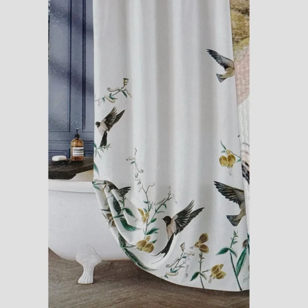 Ted Baker London Cotton Jacquard White Multicolor Bird Spring Shower Curtain